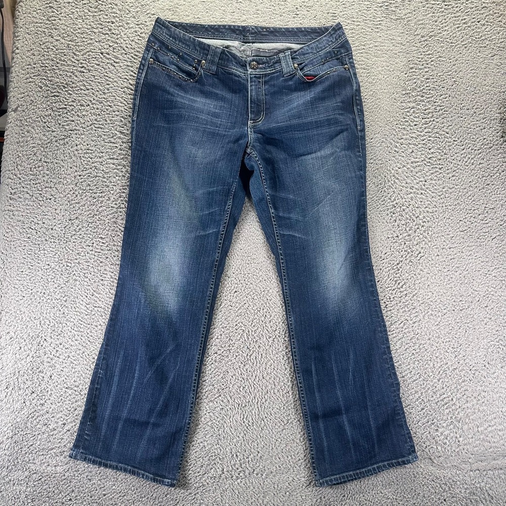 Seven7 Jeans Womens 18 Blue Cotton Denim Bootcut Faded Studded Western Cowgirl
